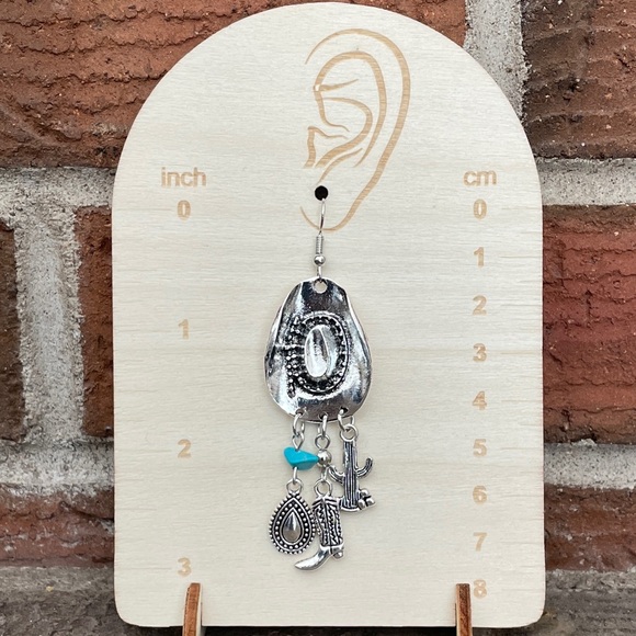 Cowboy Hat Earrings with Western Charms - Picture 2 of 2